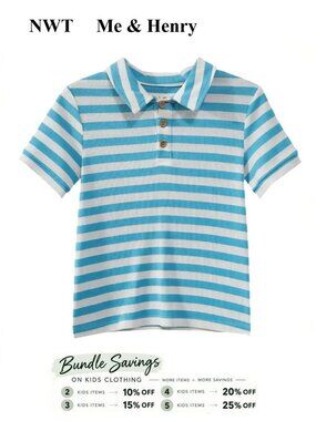 Me & Henry Stripe Polo Soft Ribbed Cotton Short Sleeve top - size 5/6Y